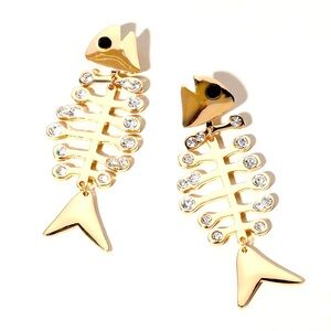 Gold or Silver Fish Rhinestone Metal Statement Earrings